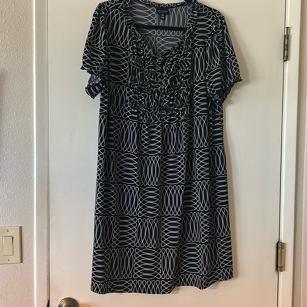 Navy knee length dress. Super cute with boots or sandals.